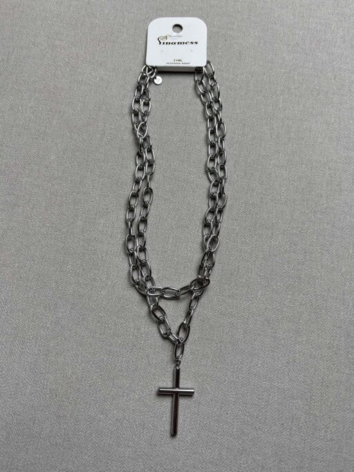 Cross Chain Layered Necklace