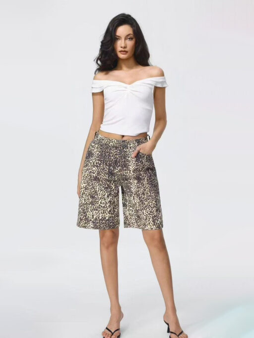 Leopard Print Jean Βερμούδα