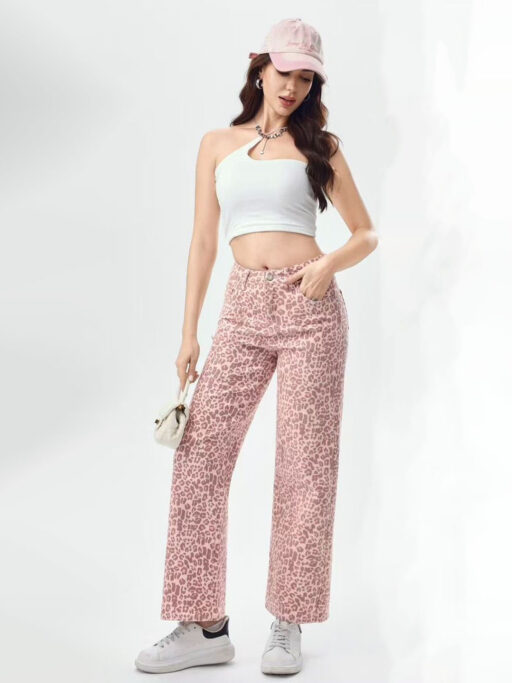 Jean Wide Leg Pink Leopard