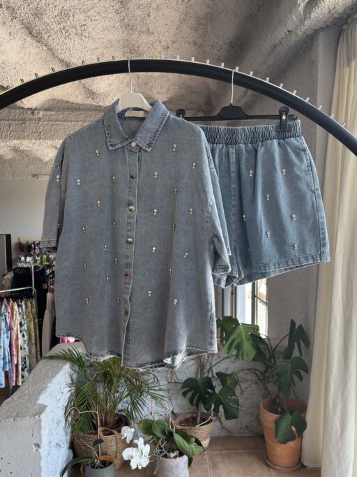 Soft Denim Σετ Με Βερμούδα & Strass