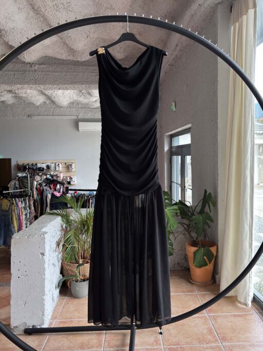Maxi Draped Φόρεμα με Χρυσή Λεπτομέρεια & Ημιδιάφανο Κάτω Μέρος