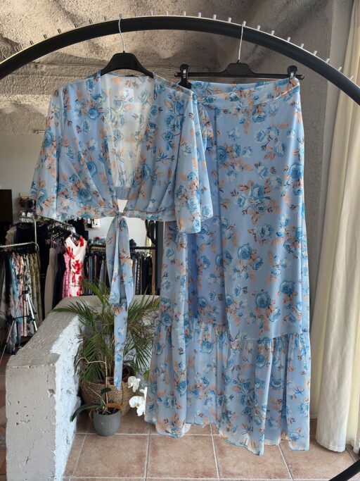 Floral Σετ Με Crop Tie Top & Maxi Φούστα