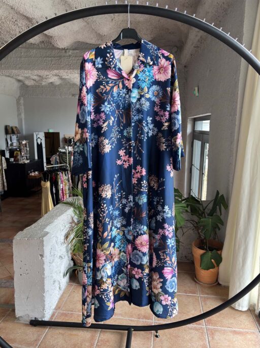 Plus Size Floral Satin Midi Φόρεμα Με Κουμπιά