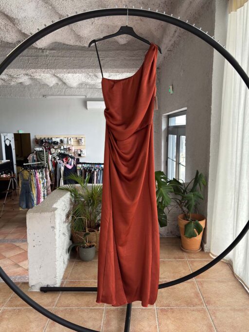 Maxi Φόρεμα Ένας Ώμος Με Draped Σούρες & Σκίσιμο