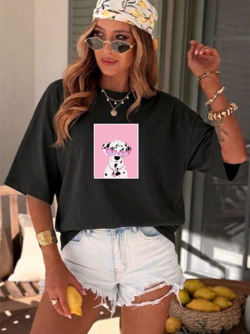 Oversized T-shirt Dalmatian Pink Glasses