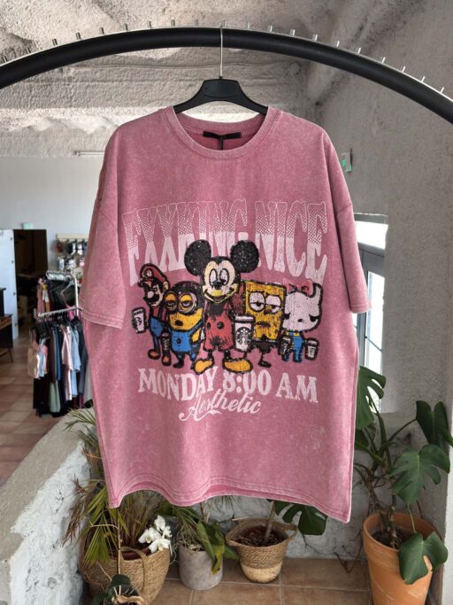 Oversized T-Shirt Monday Mood Με Στάμπα Μπρος & Πίσω