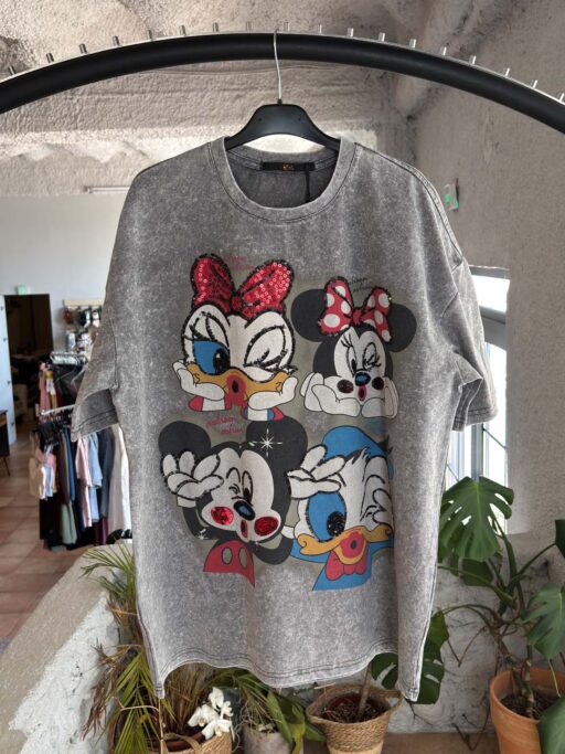Oversized T-Shirt Cartoon Sparkle Με Στάμπα Μπρος & Πίσω