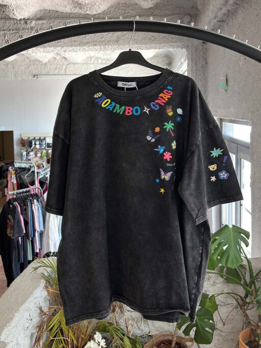 Oversized T-Shirt Mineral Wash Rainbow Vibes