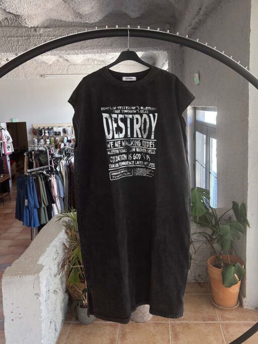 Oversized Φόρεμα Washed Destroy Print Μαύρο