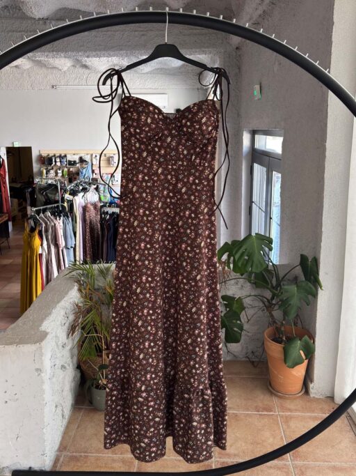 Maxi Floral Φόρεμα Με Δετές Τιράντες & Cups