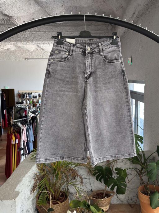 Plus Size Τζιν Κιλότ Βερμούδα Washed Grey