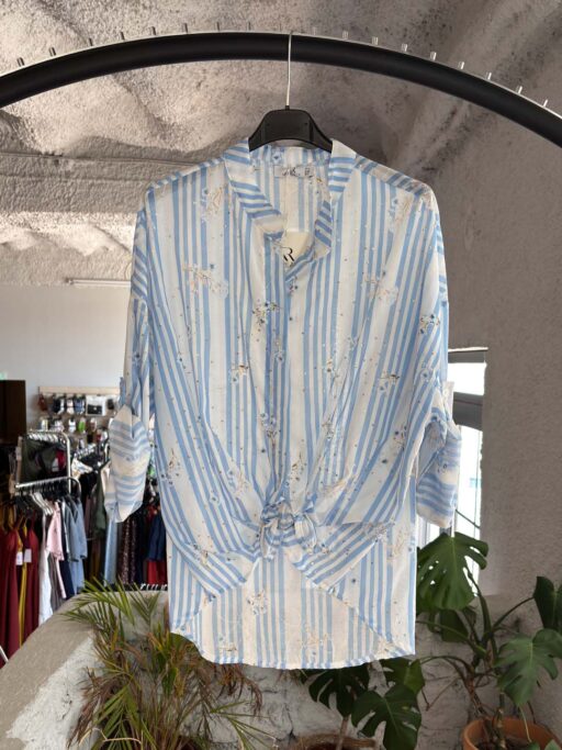 Oversized Ριγέ Πουκάμισο Με Φλοράλ Print & Παγιέτες