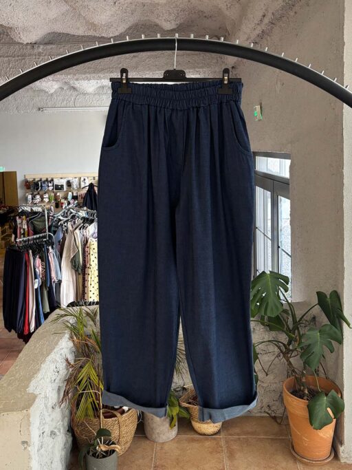 Plus Size Oversized Ελαστικό Τζιν Παντελόνι Με Ρεβέρ