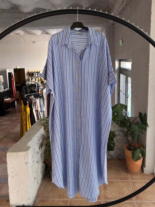 Plus Size Maxi Ριγέ Πουκαμίσα Φόρεμα Oversized