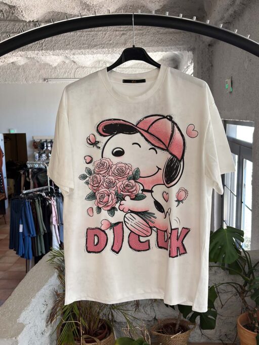 Oversized T-Shirt Snoopy Flowers Double Print Off White