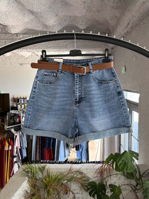 Plus Size Τζιν Σορτς Με Ζώνη Light Blue