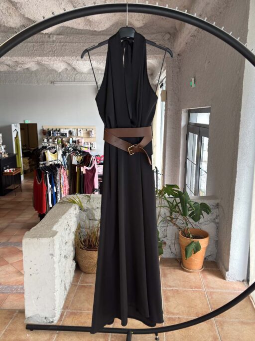 Midi Σατέν Φόρεμα με Halter Λαιμόκοψη & Ζώνη