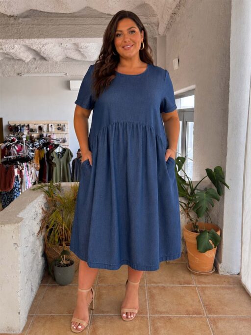 Plus Size Midi Φόρεμα Από Μαλακό Τζιν