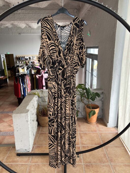 Plus Size Maxi Φόρεμα Tropical Print με Cut-Out Μανίκια