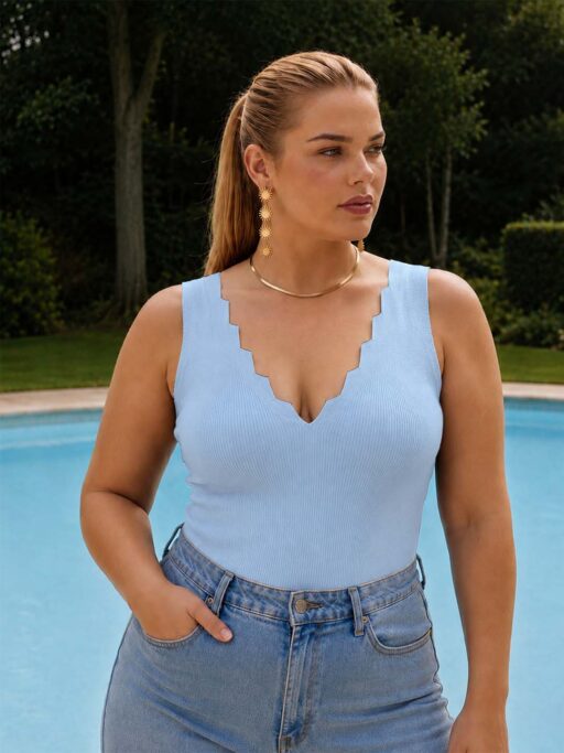 Plus Size Rib Μπλούζα Laser Cut