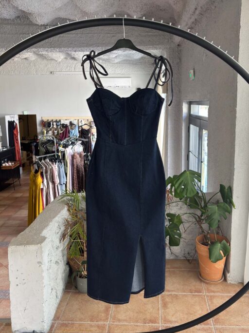 Midi Denim Φόρεμα Με Δετές Ράντες