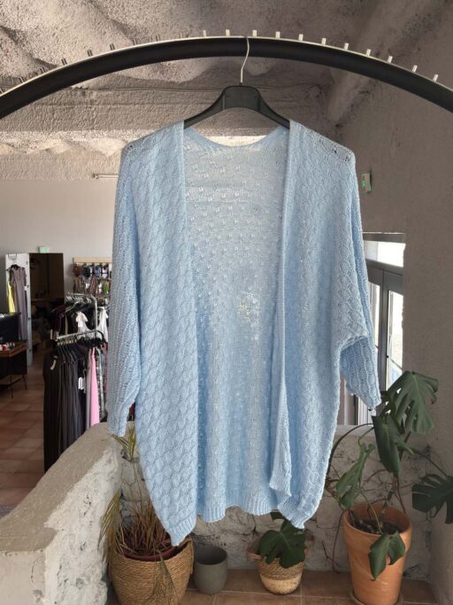 Plus Size Νημάτινη Ζακέτα Oversized με Διάτρητη Πλέξη