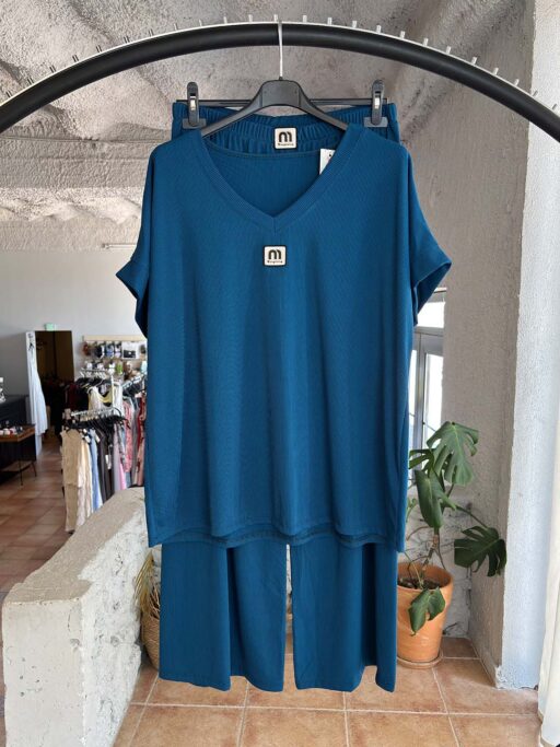 Plus Size Rip Σετ με Μπλούζα V & Παντελόνα