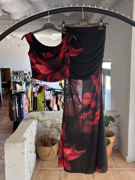 Σετ Crop Top με Maxi Διάφανη Φούστα Floral