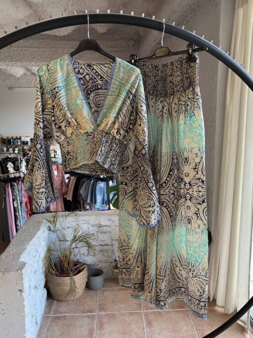 Boho Σετ με Crop Μπλούζα & Παντελόνα Paisley