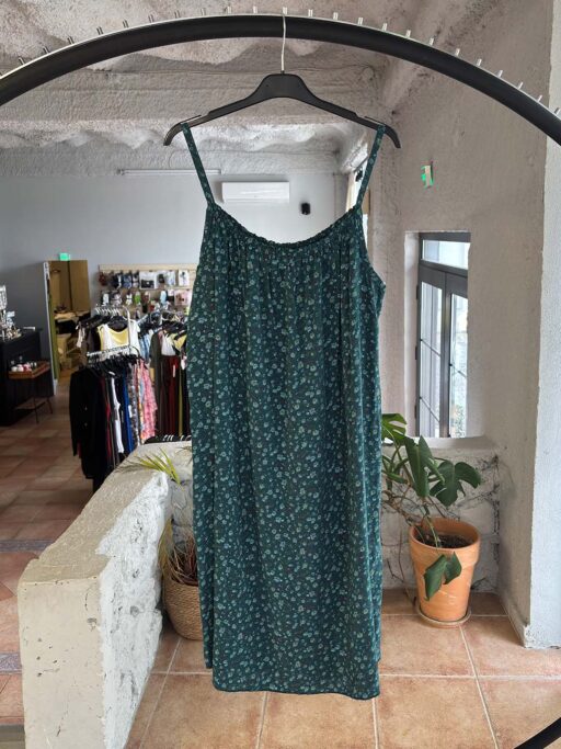 Plus Size Κοντό Αέρινο Viscose Φλοράλ Φόρεμα με Λεπτές Τιράντες