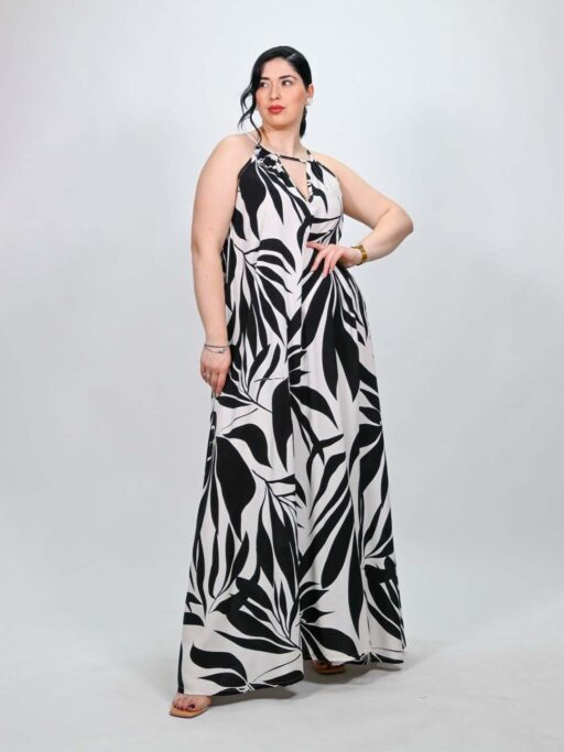 Plus Size Maxi Φόρεμα Tropical Monochrome