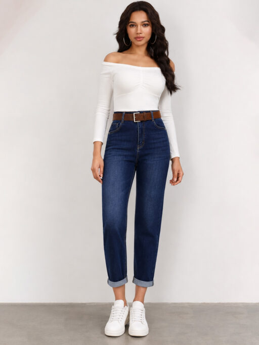 Plus Size –5Kg Mom Fit Push Up Τζιν Με Ζώνη