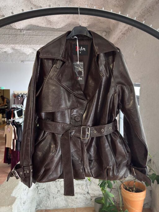 Oversized Δερματίνη Jacket Trench Belt