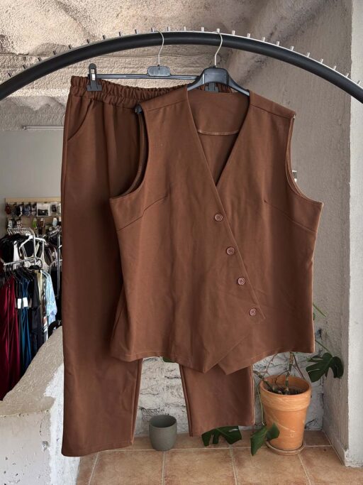 Plus Size Σετ Tailored Vest με Παντελόνι