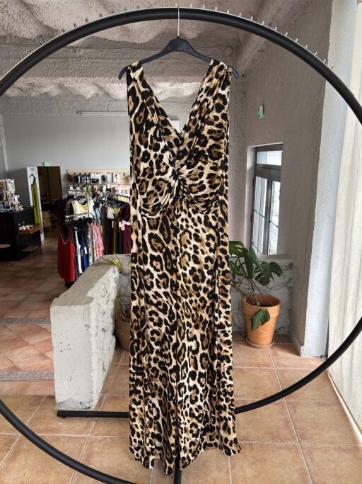 Plus Size Maxi Φόρεμα Animal Print με Σούρα στο Μπούστο
