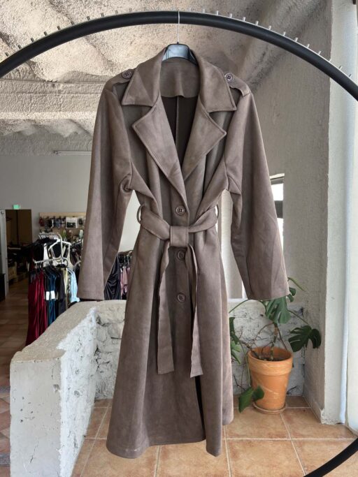 Plus Size Suede Trench Καμπαρντίνα με Ζώνη