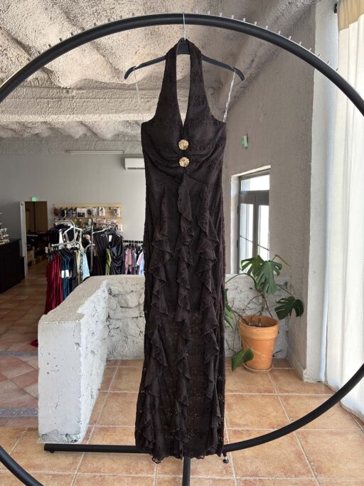 Midnight Romance Maxi Φόρεμα με Δαντέλα & Βολάν