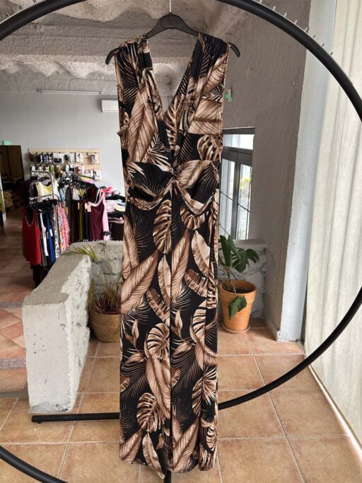 Plus Size Maxi Φόρεμα Tropical Print με Σούρα στο Μπούστο