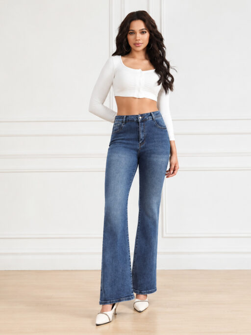 Plus Size Τζιν Παντελόνι Flare Stretch Blue