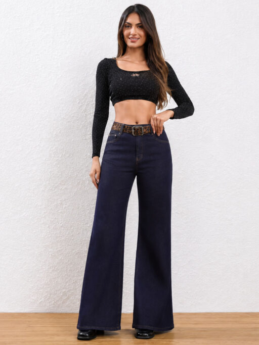 Plus Size Τζιν Παντελόνι Straight Animal Belt
