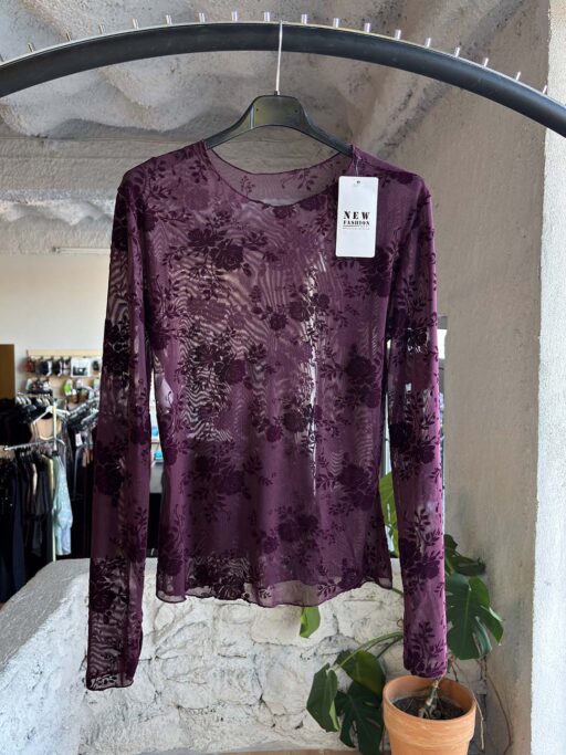 Διάφανη Μπλούζα Mesh με Βελούδινο Floral Σχέδιο