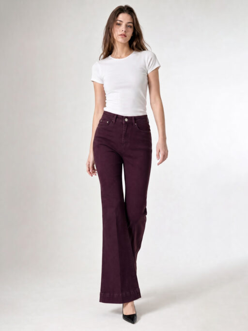 Plus Size Τζιν Παντελόνι Flare Καμπάνα –5Kg Burgundy
