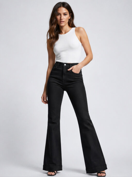 Plus Size Τζιν Παντελόνι Flare Καμπάνα –5Kg Μαύρο