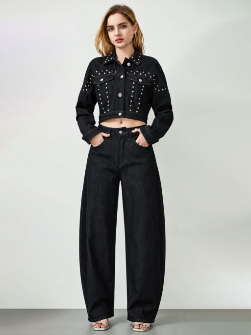 Midnight Studs Jean Set – Balloon Τζιν & Cropped Μπουφάν