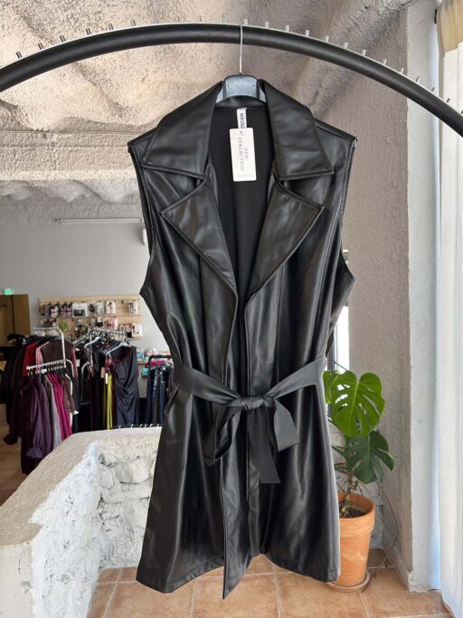 Plus Size Leather Midi Trench Vest