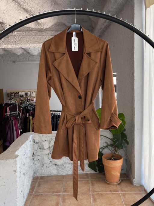 Plus Size Suede Midi Trench Coat