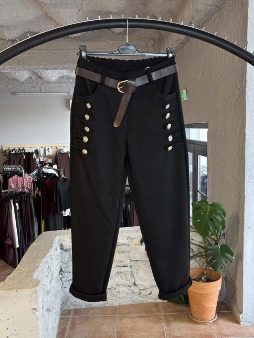 Golden Button Suede Παντελόνι με Ζώνη