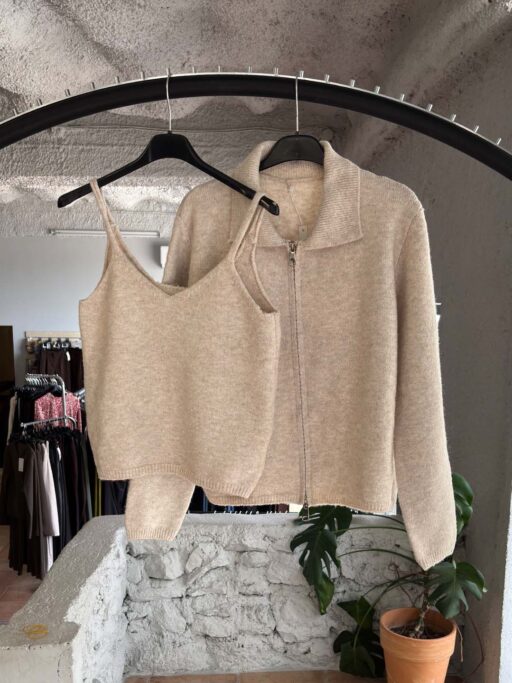 Soft Knit Duo Πλεκτή Ζακέτα με Φερμουάρ & Ραντάκι
