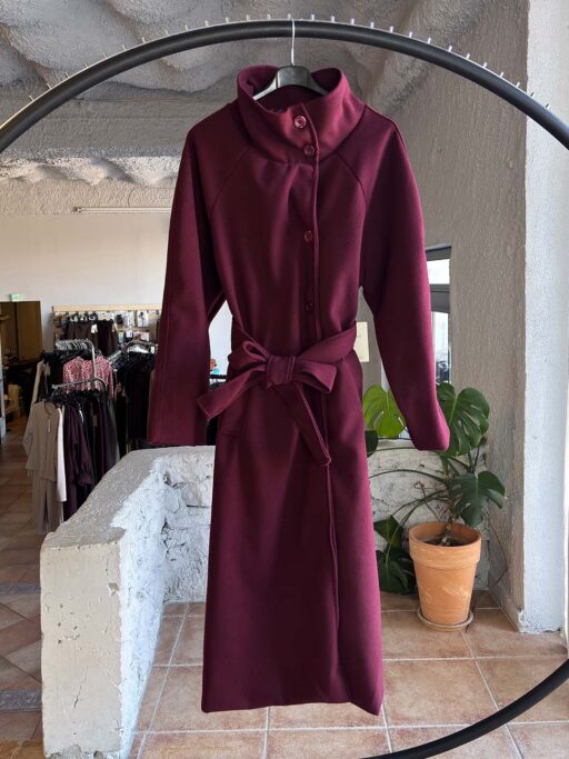 Elegant High Neck Μακρύ Παλτό με Ζώνη