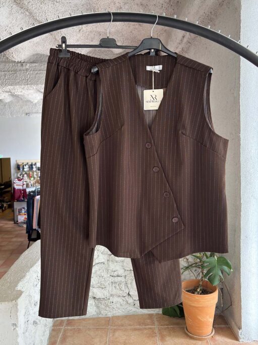 Plus Size Chic Pinstripe Σετ Γιλέκο & Παντελόνι
